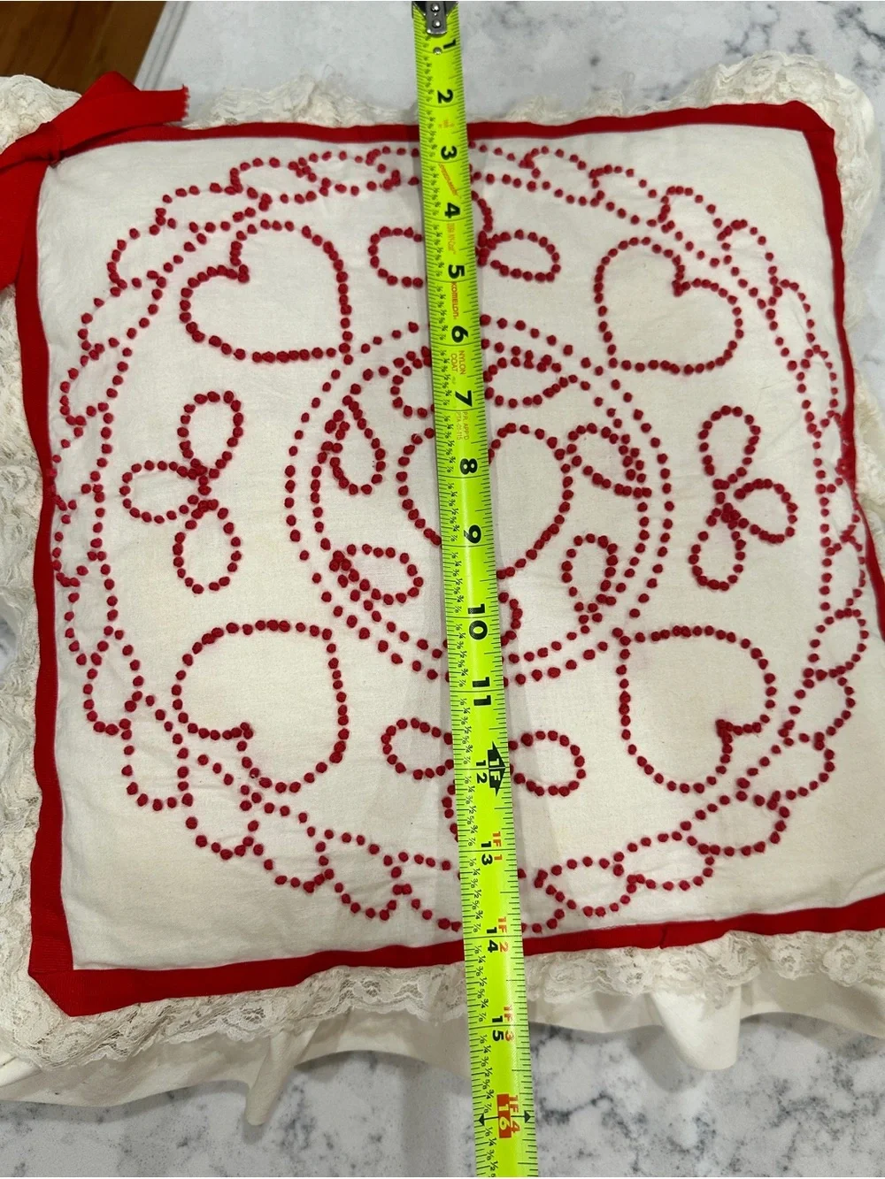 Vintage Hand-Embroidered Red and White Decorative Pillow - Home Holiday